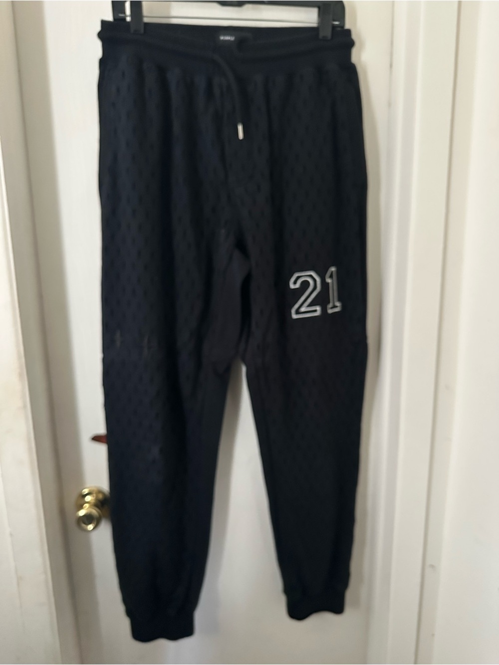 Black Mesh Jogger Sweatpants with '21' Detail